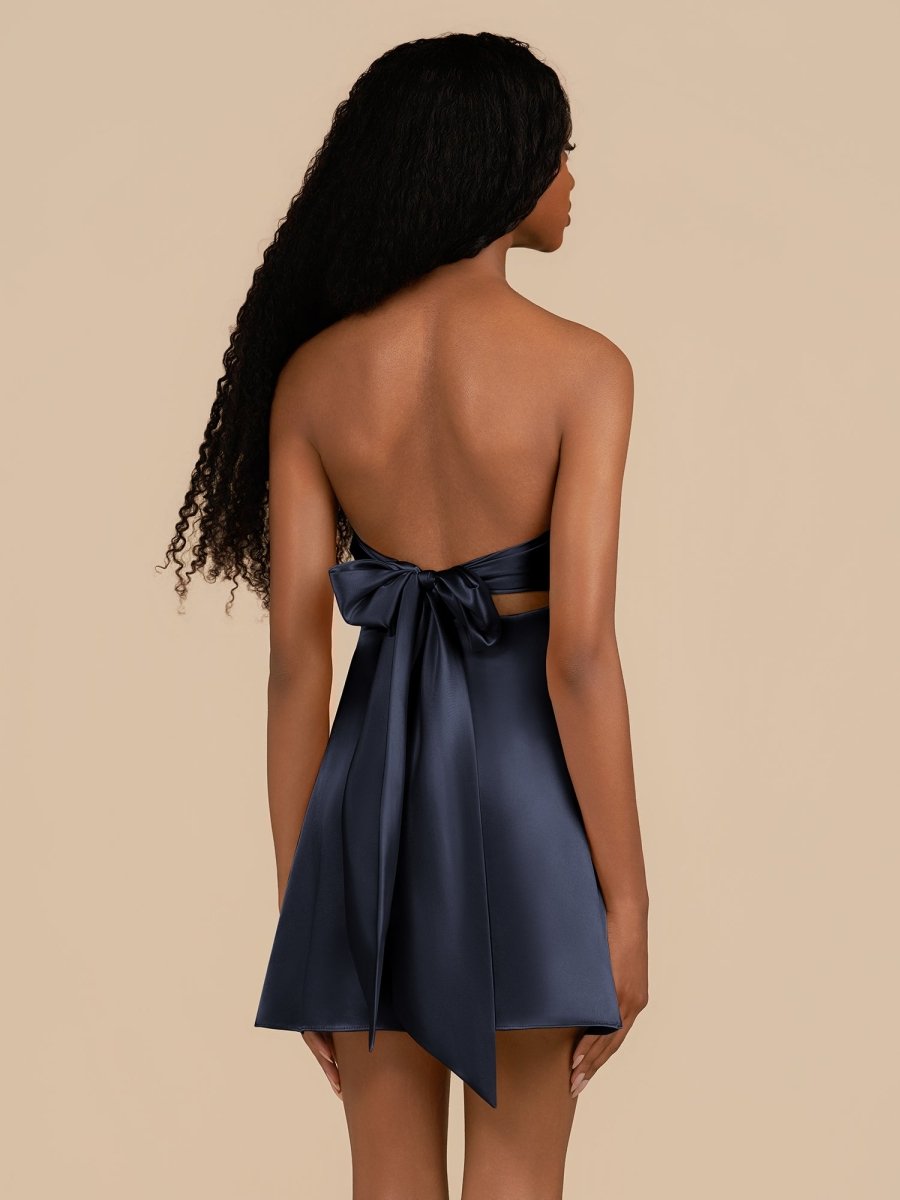 Navy Blue - Strapless A Line Short Homecoming & Cocktail Dresses With Keyhole
