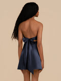 Navy Blue - Strapless A Line Short Homecoming & Cocktail Dresses With Keyhole