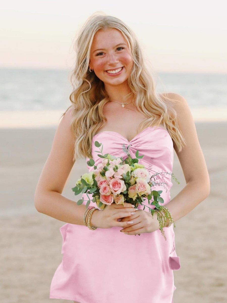 Pink - Strapless A Line Short Homecoming & Cocktail Dresses With Keyhole