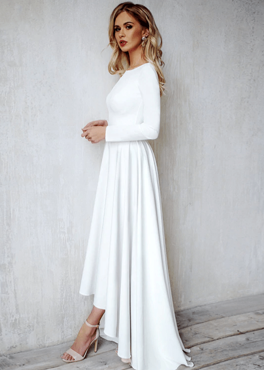 Long Sleeves A-Line Satin Open Back Wedding Dresses