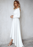 Long Sleeves A-Line Satin Open Back Wedding Dresses