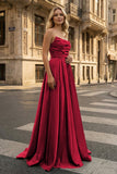 Strapless Sage Green Satin A-line Long Prom Dress With Slit