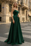 Strapless Sage Green Satin A-line Long Prom Dress With Slit
