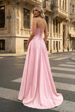 Strapless Sage Green Satin A-line Long Prom Dress With Slit