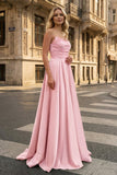 Strapless Sage Green Satin A-line Long Prom Dress With Slit