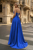 Strapless Sage Green Satin A-line Long Prom Dress With Slit