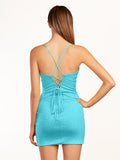 Sheath Yellow Fitted Short Homecoming Dress With Beads