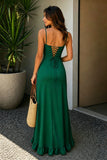 Yellow Sheath Satin Spaghetti Straps Long Prom Dresses with Ruffles