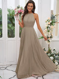 A-Line/Princess Chiffon Ruffles Halter Sleeveless Floor-Length Bridesmaid Dresses Evening Dress