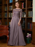 A-Linie/Princess-Linie Chiffon Spitze U-Ausschnitt 3/4-Ärmel Bodenlang Brautmutterkleider