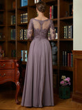 A-Linie/Princess-Linie Chiffon Spitze U-Ausschnitt 3/4-Ärmel Bodenlang Brautmutterkleider