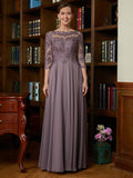 A-Linie/Princess-Linie Chiffon Spitze U-Ausschnitt 3/4-Ärmel Bodenlang Brautmutterkleider