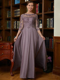 A-Linie/Princess-Linie Chiffon Spitze U-Ausschnitt 3/4-Ärmel Bodenlang Brautmutterkleider