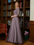 A-Linie/Princess-Linie Chiffon Spitze U-Ausschnitt 3/4-Ärmel Bodenlang Brautmutterkleider