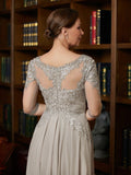 A-Linie/Princess-Linie Chiffon Spitze U-Ausschnitt 3/4 Ärmel Wadenlang Kleider für die Brautmutter #TD16055TD0026