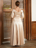A-Line/Princess Silk like Satin Ruched V-neck 3/4 Sleeves Ankle-Length Mother of the Bride Dresses