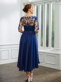 A-Linie/Princess-Linie Chiffon Applikationen Bateau-Ausschnitt 1/2 Ärmel Wadenlang Kleider für die Brautmutter