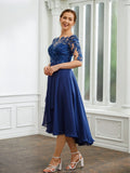 A-Linie/Princess-Linie Chiffon Applikationen Bateau-Ausschnitt 1/2 Ärmel Wadenlang Kleider für die Brautmutter