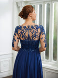 A-Linie/Princess-Linie Chiffon Applikationen Bateau-Ausschnitt 1/2 Ärmel Wadenlang Kleider für die Brautmutter