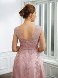 A-Line/Princess Tulle Applique V-neck Sleeveless Floor-Length Dresses Mother of the Bride Dress