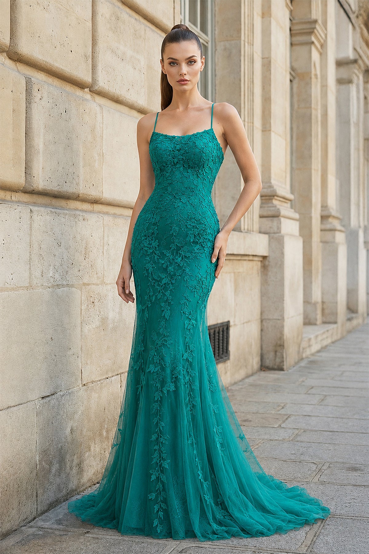 Mermaid Spaghetti Straps Lace Prom Dress