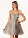Tie Shoulder White Spraying A-Line Short Party Dress