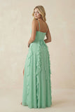 Tiered Ruffle A-Line Chiffon Bridesmaid Dress in Pale Pistachio
