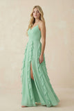 Tiered Ruffle A-Line Chiffon Bridesmaid Dress in Pale Pistachio