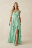 Tiered Ruffle A-Line Chiffon Bridesmaid Dress in Pale Pistachio