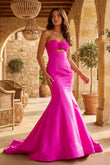 Mermaid Sweetheart Pink Satin Prom Dress with Bow