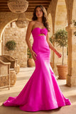 Mermaid Sweetheart Pink Satin Prom Dress with Bow