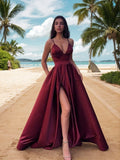 Vestido de noche de graduación con corte A/princesa, volantes, satén, tirantes finos, sin mangas, largo hasta el suelo