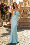 Sweetheart Aqua Blue Sheath Long Prom Dresses