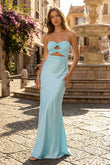 Sweetheart Aqua Blue Sheath Long Prom Dresses