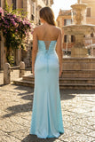 Sweetheart Aqua Blue Sheath Long Prom Dresses