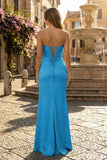 Sweetheart Aqua Blue Sheath Long Prom Dresses