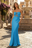 Sweetheart Aqua Blue Sheath Long Prom Dresses
