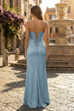 Sweetheart Aqua Blue Sheath Long Prom Dresses