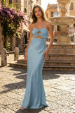Sweetheart Aqua Blue Sheath Long Prom Dresses