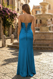 Sweetheart Aqua Blue Sheath Long Prom Dresses