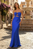 Sweetheart Aqua Blue Sheath Long Prom Dresses