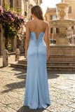 Sweetheart Aqua Blue Sheath Long Prom Dresses