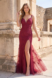 Mermaid Spaghetti Straps Lavender Lace Long Prom Dresses with Appliques