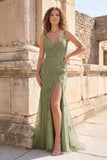 Mermaid Spaghetti Straps Lavender Lace Long Prom Dresses with Appliques