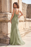 Mermaid Spaghetti Straps Lavender Lace Long Prom Dresses with Appliques