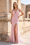 Mermaid Spaghetti Straps Lavender Lace Long Prom Dresses with Appliques