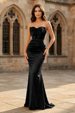 Mermaid Sweetheart Dark Green Satin Long Prom Dresses with Bow