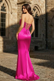 Mermaid Sweetheart Dark Green Satin Long Prom Dresses with Bow