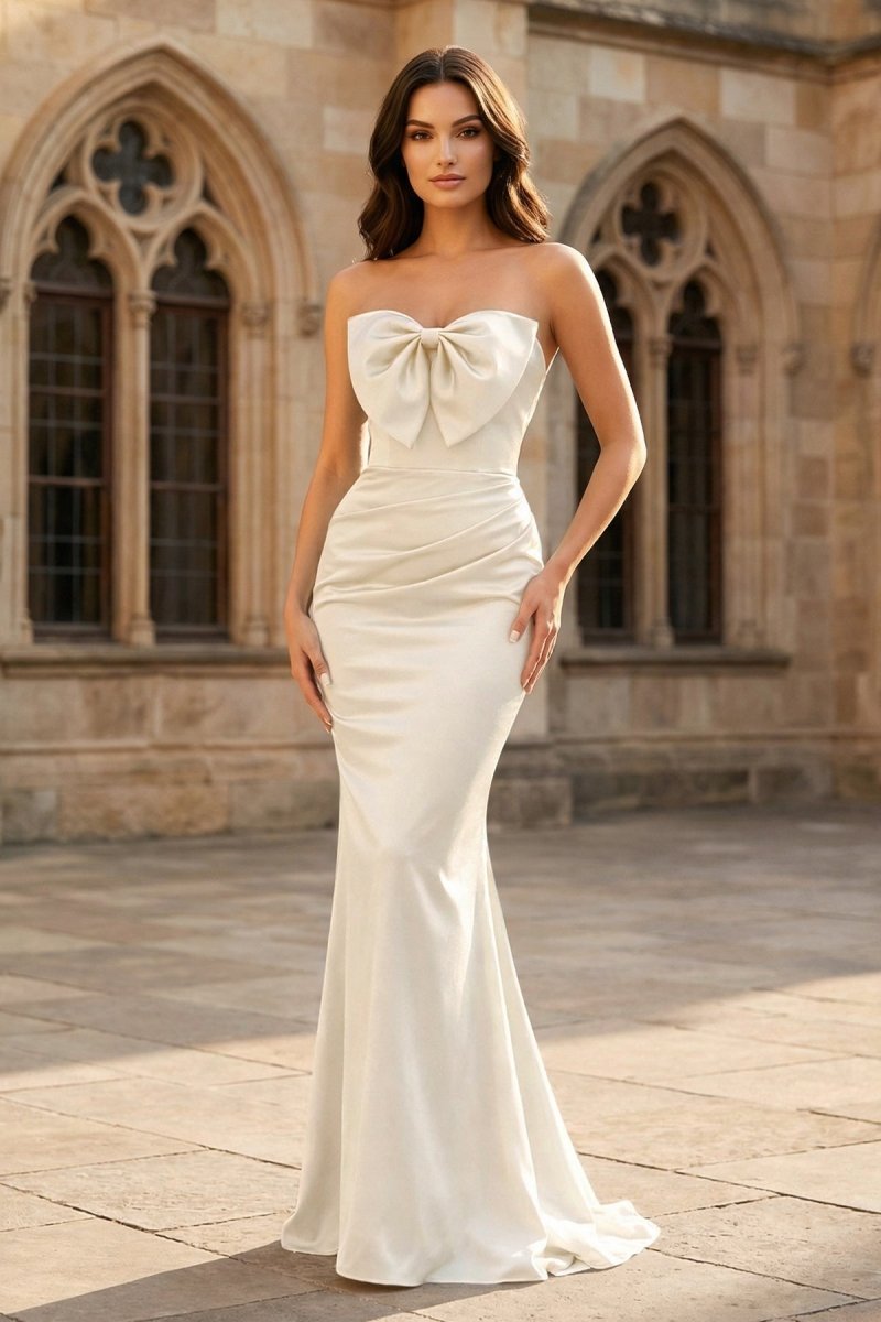 Mermaid Sweetheart Dark Green Satin Long Prom Dresses with Bow