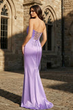 Mermaid Sweetheart Dark Green Satin Long Prom Dresses with Bow
